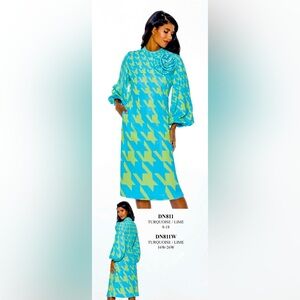 Turquoise and Lime Houndstooth dresses by Nubiano dress size 8